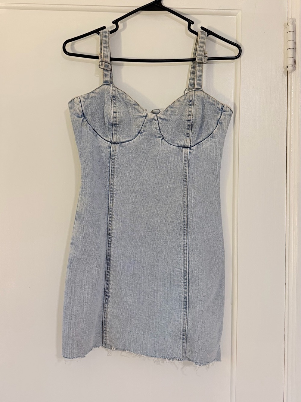 Light Wash Denim Mini Dress with Structured Bust